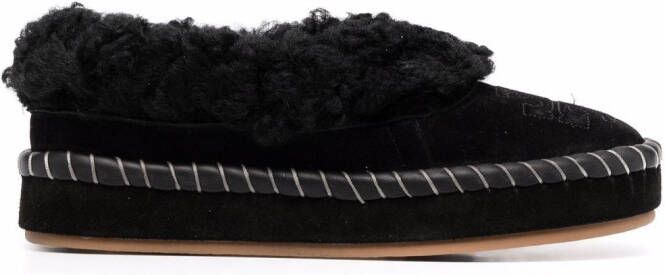Tory Burch shearling embossed-logo slippers Black