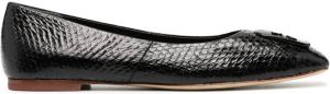 Tory Burch snakeskin effect appliqué ballerina shoes Black