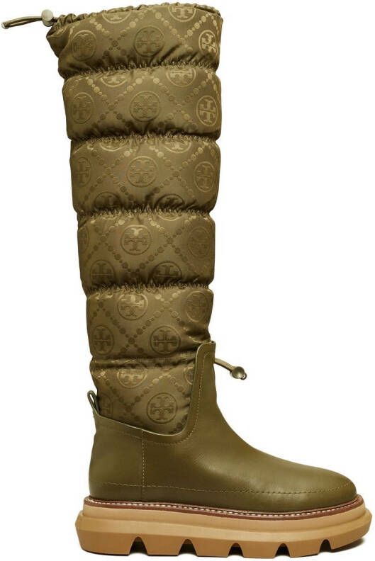 Tory Burch T-Medallion jacquard padded boots Green