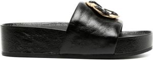 Tory Burch woven platform leather slides Black