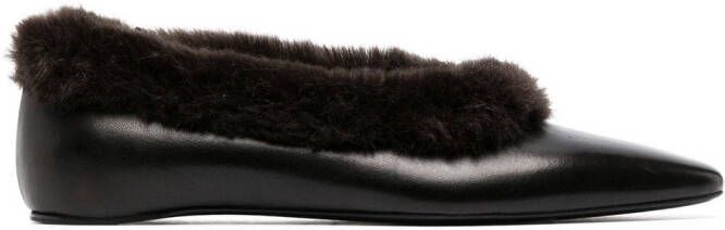 TOTEME faux-fur trim leather ballet pumps Black
