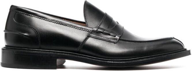 Tricker's almond toe leather loafers Black