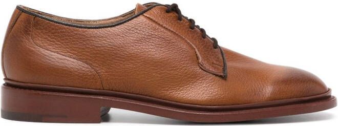 Tricker's lace-up pebbled leather loafers Brown