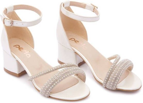 Tulleen pearl-embellished faux-leather sandals White