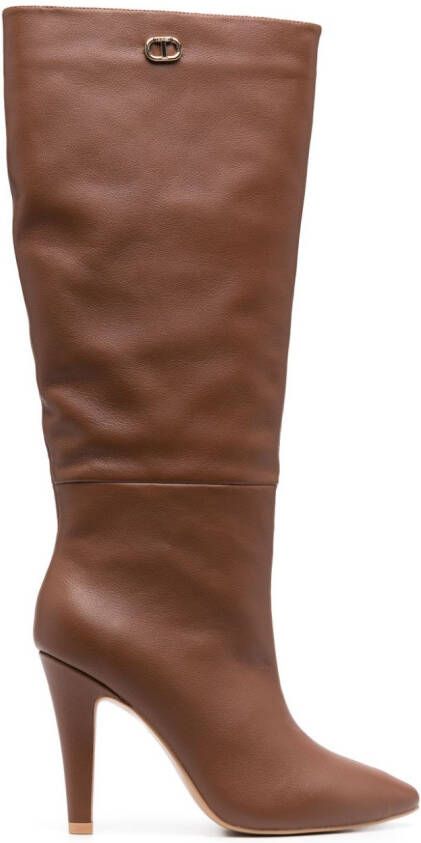 TWINSET 100mm pointed-toe leather boots Brown