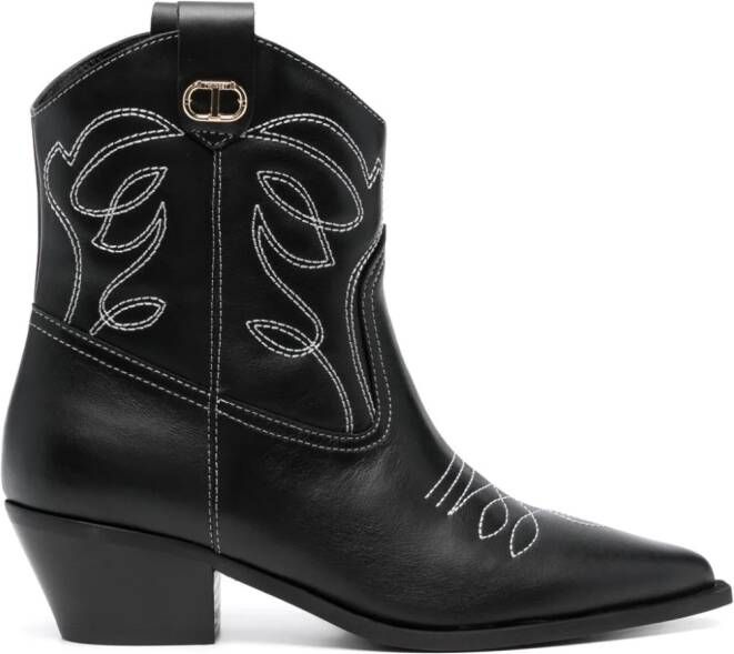 TWINSET 50mm leather Texas boots Black