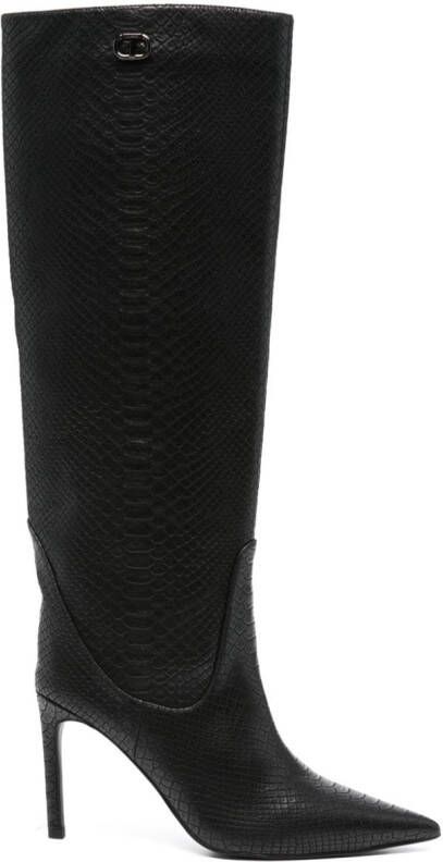 TWINSET 90mm crocodile-effect knee boots Black