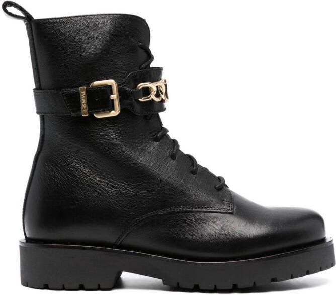 TWINSET chain-link leather ankle boots Black