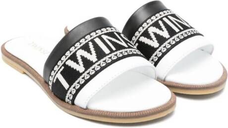 TWINSET Kids embroidered-logo flat sandals White