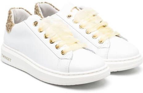 TWINSET Kids glitter-detailing lace-up sneakers White