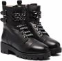 TWINSET Kids logo-laced leather boots Black - Thumbnail 1