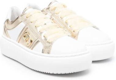 TWINSET Kids logo-plaque leather sneakers White