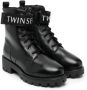 TWINSET Kids logo-strap leather combat boots Black - Thumbnail 1
