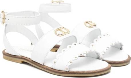 TWINSET Kids Oval T leather sandals White