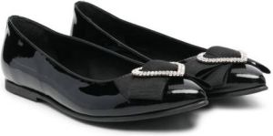 TWINSET Kids TEEN crystal-bow patent ballerinas Black