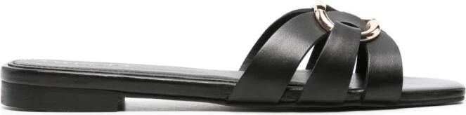 TWINSET Oval T-plaque leather slides Black