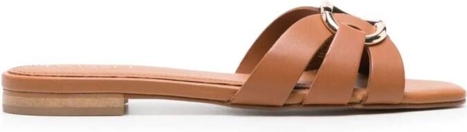 TWINSET Oval T-plaque leather slides Brown