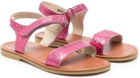 Two Con Me By Pépé crinkle-effect metallic leather sandals Pink