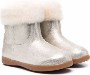 UGG Kids faux fur-trimmed metallic leather ankle boots Gold