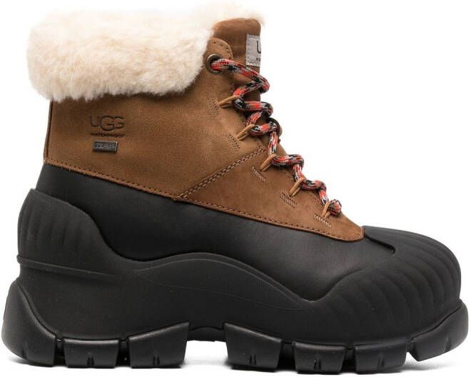 UGG lace-up shearling-trim ankle boots Brown