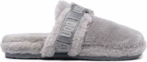 UGG logo-strap shearling slippers Grey