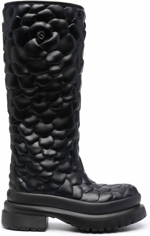 Valentino Garavani Atelier floral-embossed mid-calf rain boots Black