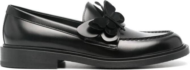 Valentino Garavani butterfly-appliqué leather loafers Black