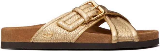 Valentino Garavani crossover-strap leather slides Gold