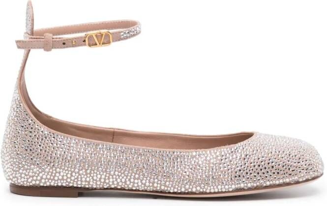Valentino Garavani crystal-embellished leather ballerina shoes Silver