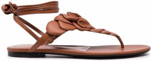 Valentino Garavani floral appliqué leather sandals Brown