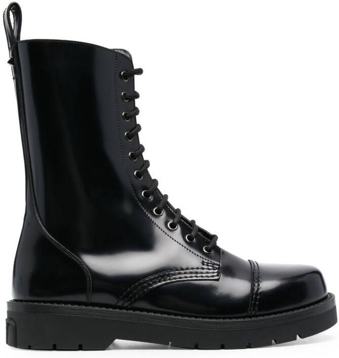 Valentino Garavani leather combat boots Black