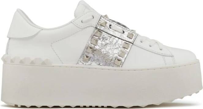 Valentino Garavani Rockstud Untitled metallic flatform sneakers White