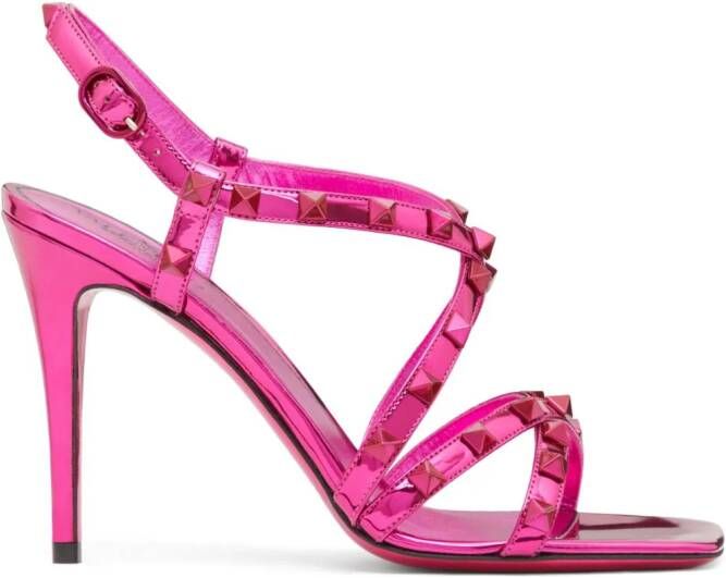 Valentino Garavani Rockstud 100mm mirrored sandals Pink