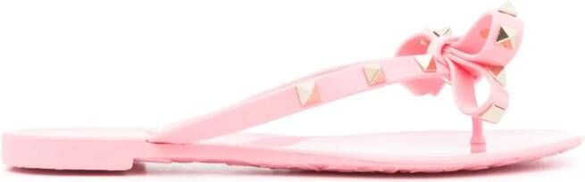 Valentino Garavani Rockstud bow-embellished flip-flops Pink