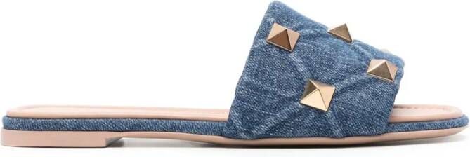 Valentino Garavani Rockstud-embellished denim sandals Blue