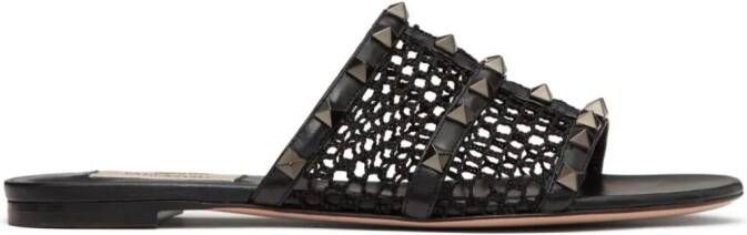 Valentino Garavani Rockstud-embellished interwoven slides Black