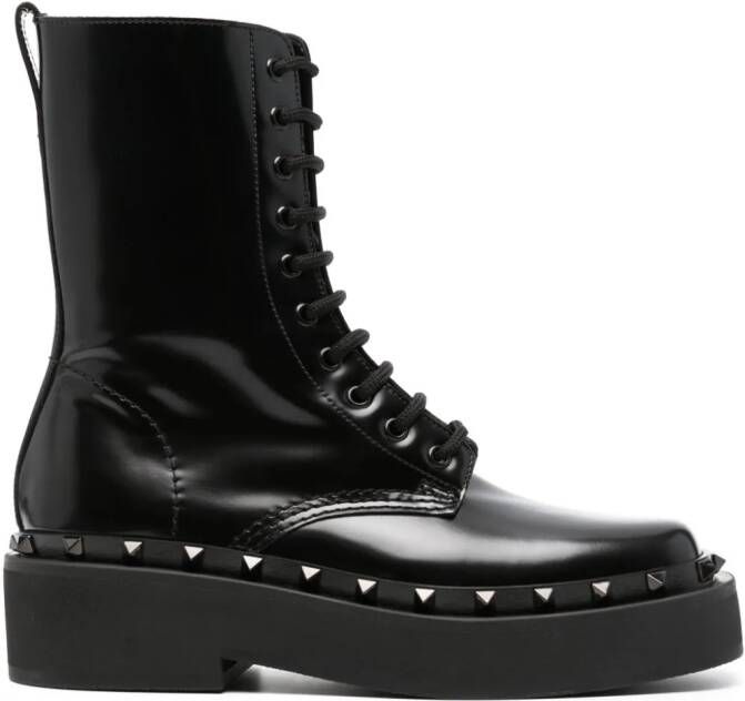 Valentino Garavani Rockstud-embellished leather lace-up boots Black