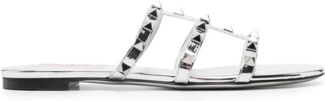 Valentino Garavani Rockstud-embellished metallic leather sandals Silver
