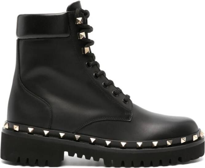 Valentino Garavani Rockstud leather combat boots Black