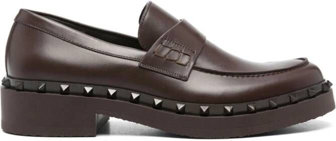 Valentino Garavani Rockstud M-Way leather loafers Brown