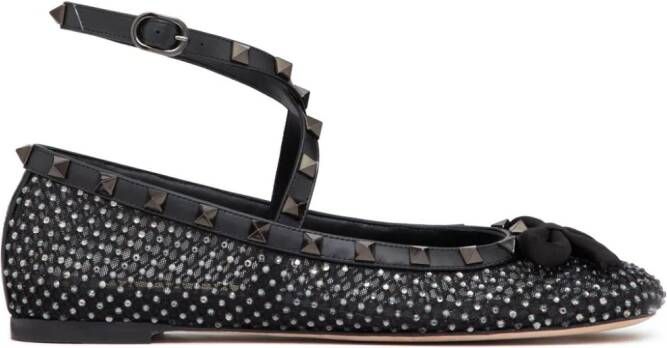 Valentino Garavani Rockstud rhinestone-embellished ballerina shoes Black