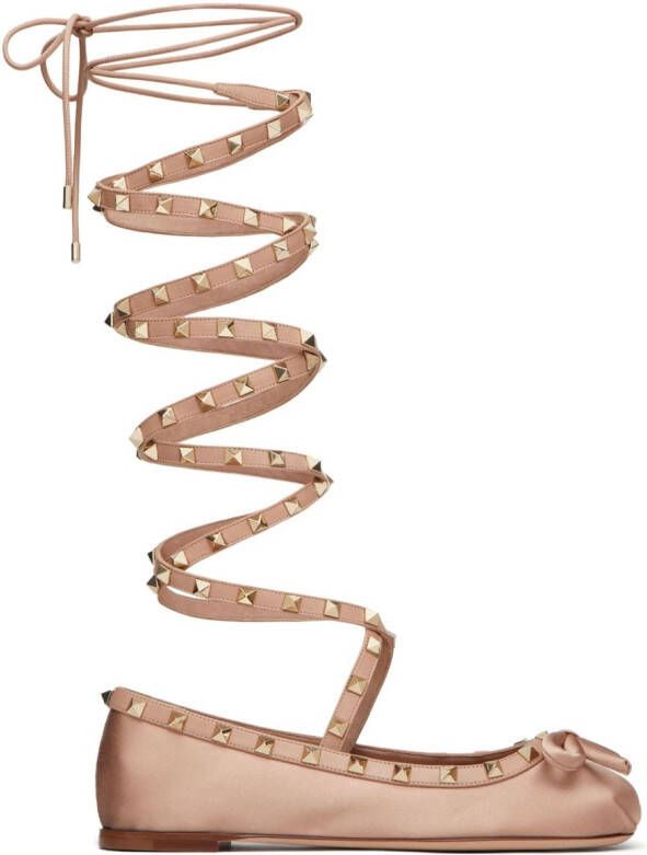 Valentino Garavani Rockstud satin ballerina shoes Pink