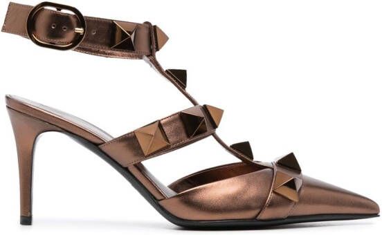Valentino Garavani Roman Stud 80mm leather pumps Brown
