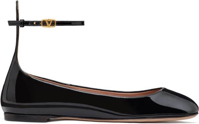 Valentino Garavani Tan-Go patent-leather ballerina shoes Black