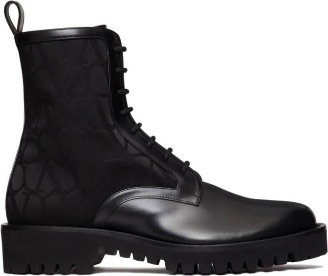 Valentino Garavani Toile Iconographe leather combat boots Black