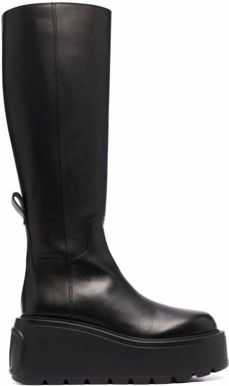 Valentino Garavani VLogo knee-high leather platform boots Black