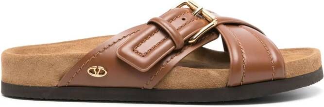 Valentino Garavani VLogo-plaque leather slides Brown