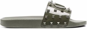 Valentino Garavani VLogo Rockstud flat slides Green