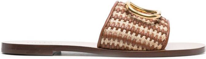Valentino Garavani VLogo Signature woven slide sandals Brown