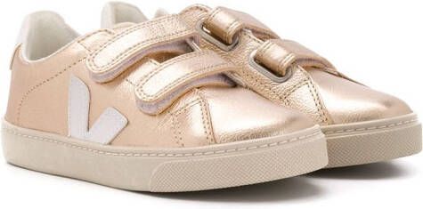 VEJA Kids laminated touch strap sneakers Gold